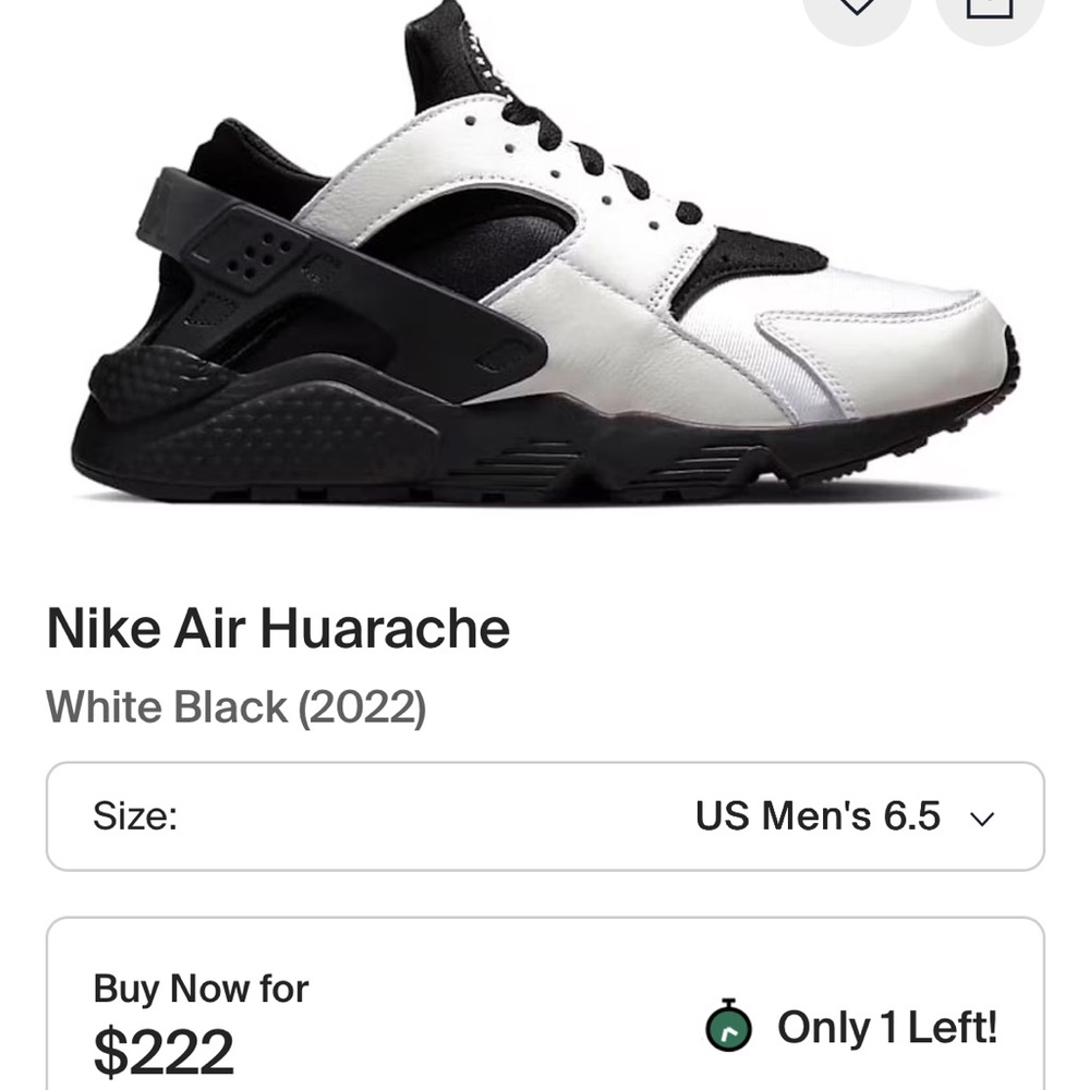 Nike Air Black and White Huarache Sneakers